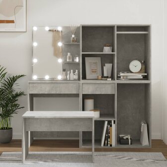 Kaptafelset met LED&#039;s bewerkt hout betongrijs