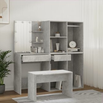 Kaptafelset met LED&#039;s bewerkt hout betongrijs
