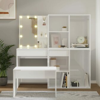 Kaptafelset met LED&#039;s bewerkt hout hoogglans wit