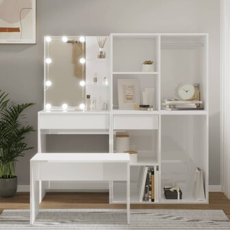 Kaptafelset met LED&#039;s bewerkt hout hoogglans wit