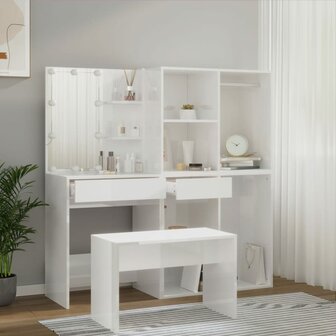 Kaptafelset met LED&#039;s bewerkt hout hoogglans wit