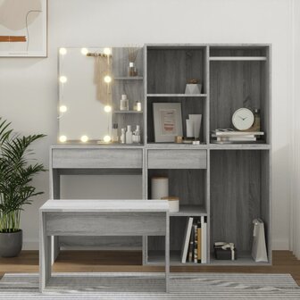 Kaptafelset met LED&#039;s bewerkt hout grijs sonoma eikenkleurig