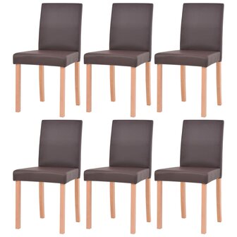 Eettafel met stoelen kunstleer en eikenhout bruin 7 st