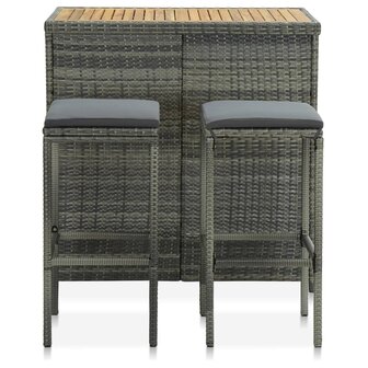 3-delige Barset poly rattan grijs