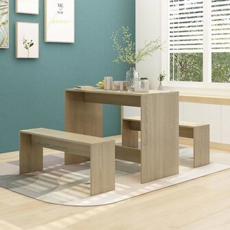 3-delige Eethoekset bewerkt hout sonoma eikenkleurig