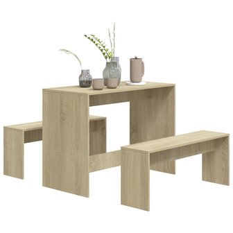 3-delige Eethoekset bewerkt hout sonoma eikenkleurig