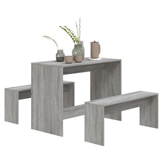 3-delige Eethoekset bewerkt hout grijs sonoma eikenkleurig