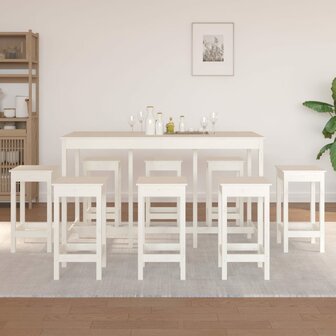 9-delige Barset massief grenenhout wit