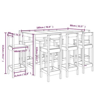 9-delige Barset massief grenenhout wit