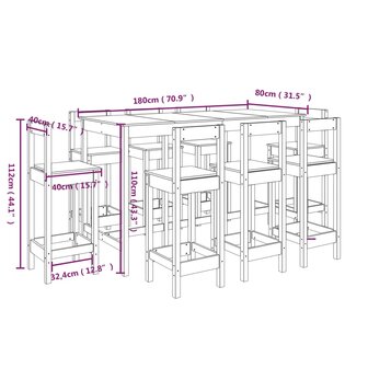 9-delige Barset massief grenenhout zwart