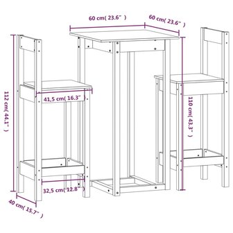 3-delige Barset massief grenenhout