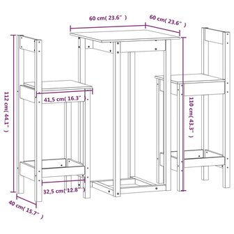 3-delige Barset massief grenenhout wit