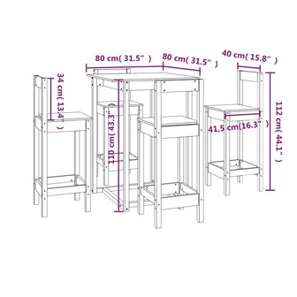 5-delige Barset massief grenenhout wit