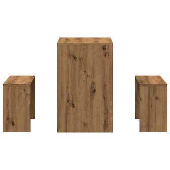 3-delige Eettafel en bankenset bewerkt hout artisanaal eiken