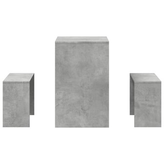 3-delige Eettafel en bankenset bewerkt hout betongrijs