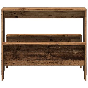 3-delige Eettafel en bankenset bewerkt hout oud houtkleurig