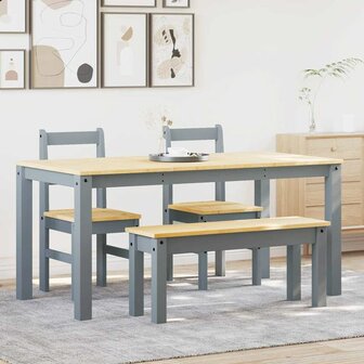 4-delige Eetset Panama massief grenenhout grijs