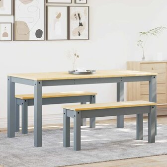 3-delige Eetset Panama massief grenenhout grijs