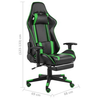 Gamestoel draaibaar met voetensteun PVC groen
