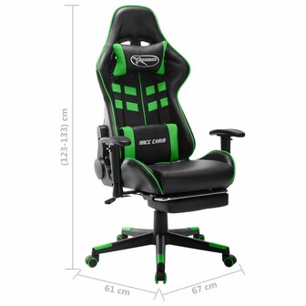 Gamestoel met voetensteun kunstleer zwart en groen