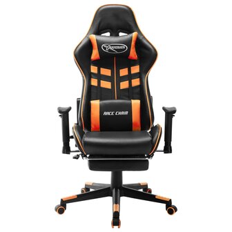 Gamestoel met voetensteun kunstleer zwart en oranje