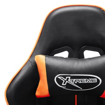 Gamestoel met voetensteun kunstleer zwart en oranje