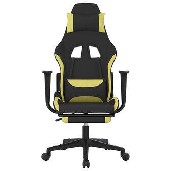 Massage gamestoel met voetensteun stof zwart en lichtgroen
