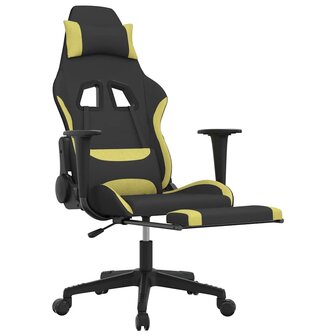 Massage gamestoel met voetensteun stof zwart en lichtgroen