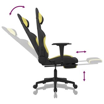 Massage gamestoel met voetensteun stof zwart en lichtgroen