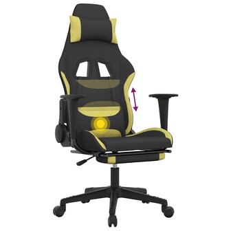 Massage gamestoel met voetensteun stof zwart en lichtgroen