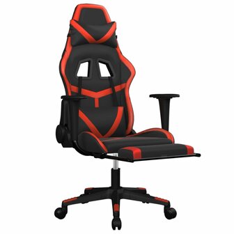 Gamestoel met voetensteun kunstleer zwart en rood