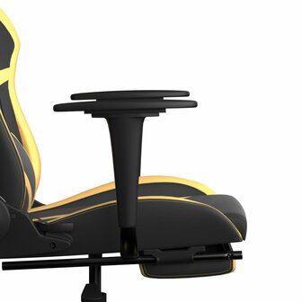Gamestoel met voetensteun kunstleer zwart en goudkleurig
