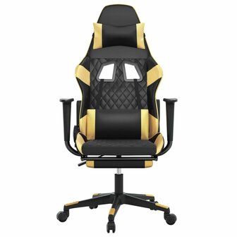 Gamestoel met voetensteun kunstleer zwart en goudkleurig