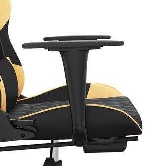 Gamestoel met voetensteun kunstleer zwart en goudkleurig