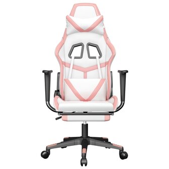 Gamestoel met voetensteun kunstleer wit en roze