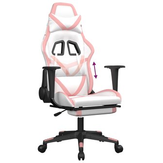Gamestoel met voetensteun kunstleer wit en roze