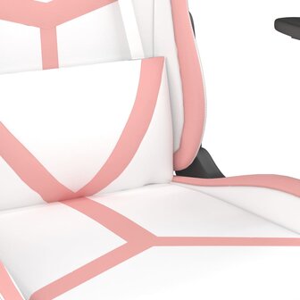 Gamestoel met voetensteun kunstleer wit en roze