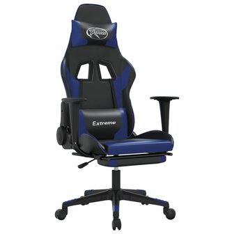 Gamestoel met voetensteun kunstleer zwart en blauw