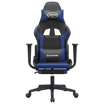 Gamestoel met voetensteun kunstleer zwart en blauw
