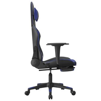 Gamestoel met voetensteun kunstleer zwart en blauw