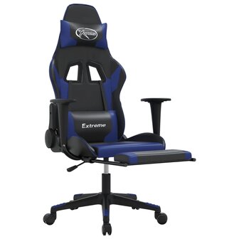 Gamestoel met voetensteun kunstleer zwart en blauw