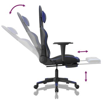 Gamestoel met voetensteun kunstleer zwart en blauw