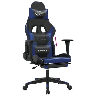 Gamestoel met voetensteun kunstleer zwart en blauw