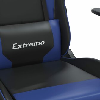 Gamestoel met voetensteun kunstleer zwart en blauw