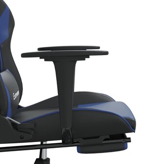 Gamestoel met voetensteun kunstleer zwart en blauw
