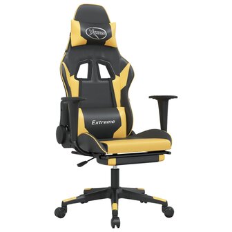 Gamestoel met voetensteun kunstleer zwart en goudkleurig