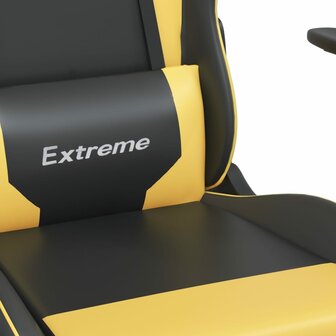 Gamestoel met voetensteun kunstleer zwart en goudkleurig