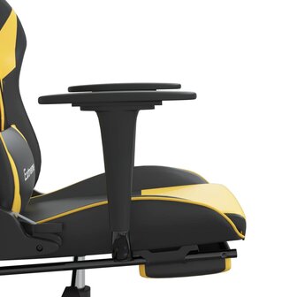 Gamestoel met voetensteun kunstleer zwart en goudkleurig