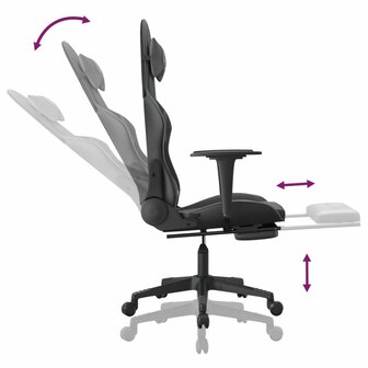 Gamestoel met voetensteun kunstleer zwart en grijs