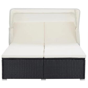 Ligbed met kussen 2-persoons poly rattan zwart